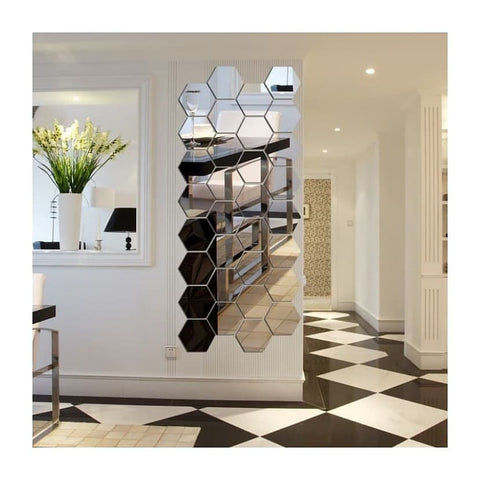 Wall Decor , Acrylic Mirror large (6 inch x 6 inch) , Hexagon , Square , Triangle 3d Wall Sticker , Self Adhesive Hexagonal , Square and Triangle Design , Home Wall Decoration , Bedroom Decor , Home Design , Living Room Decoration