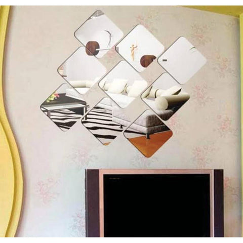 Wall Decor , Acrylic Mirror large (6 inch x 6 inch) , Hexagon , Square , Triangle 3d Wall Sticker , Self Adhesive Hexagonal , Square and Triangle Design , Home Wall Decoration , Bedroom Decor , Home Design , Living Room Decoration